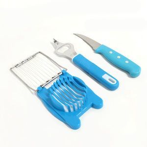 3 Piece Kitchen Tool Set Blue - Birds Beak Knife, Egg Slicer and Bottle Opener